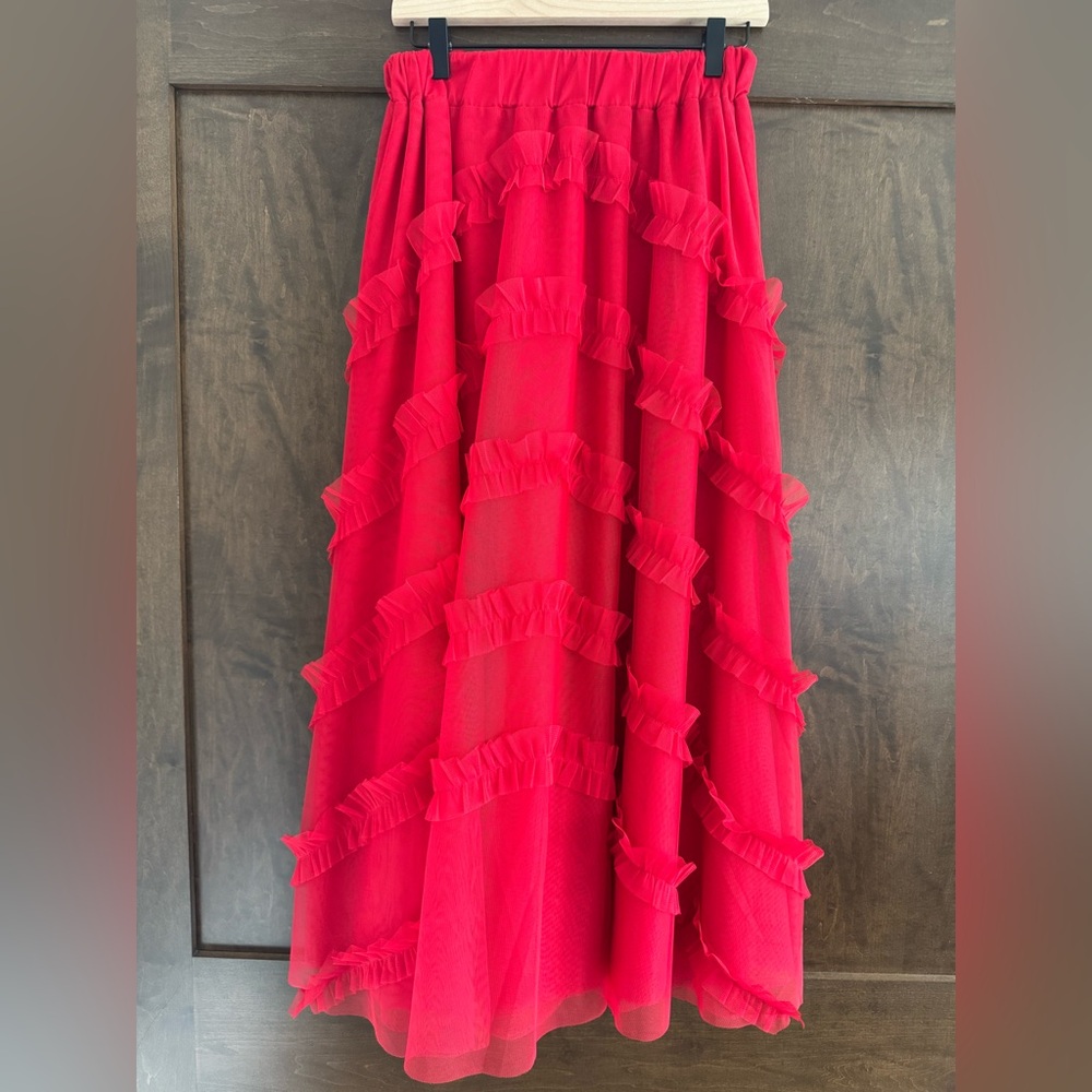 Boden Bright Pink Ruffled A-Line Maxi Skirt